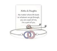 dsmrosp Personalized Custom Mother Daughter Linking Circles Bracelet,Adjustable Not Sisters By Blood But Sisters By Heart Birthstone Linking Circles Bracelet for Sister Mother Daughter Friendship