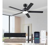 DSNAPE 52" Black Ceiling Fan with Lights, Remote/APP Control Reversible Dimmable, Quite 6 Speed Reversible DC 5 Blade, Memory 3CCT Dimmable, Timer Sleep Mode Ceiling Fan for Living Room Bedroom Office