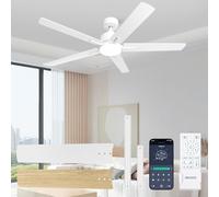 DSNAPE 52" White Ceiling Fan with Lights, Remote/APP Control Reversible Dimmable, Quite 6 Speed Reversible DC 5 Blade, Memory 3CCT Dimmable, Timer Sleep Mode Ceiling Fan for Living Room Bedroom Office
