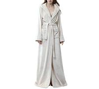 DSNOW Ladies Velvet Fleece Dressing Gown Full Length , Beige, XL