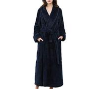 DSNOW Ladies Winter Flannel Dressing Gown Fleece Nightwear Bathrobe, Navy Blue, XL