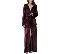 DSNOW Unisex 100% Luxury Cotton Super Soft Velour Towelling Bath Robe Dressing Gowns Bathrobe Terry Towel Housecoat Nightwear Lounge Wears With Pockets, Wine Red, XL