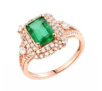 Dsnyu 18K Rose Gold Rings, Cluster Women's Wedding Band Size P 1/2 | Promise Ring Pave with 2ct Green Lab Grown Emerald and 0.59ct Moissanite, Versatile Casual