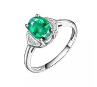Dsnyu 18K White Gold Engagement Ring, Classic Women's Ring Size O 1/2 | Proposal Band Pave with 1.2ct Green Lab Created Emerald and 0.155ct Moissanite, Jewelry for Bride Wife