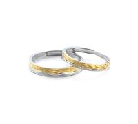 Dsnyu 925 Couple Rings Set, Wedding Rings for Him and Her with Golden Ears of Wheat Silver Gold Band Size Adjustable Engagement Promise Jewelry