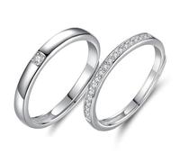 Dsnyu 925 Engagement Ring, Wedding Ring for Men Simple Cubic Zirconia Round Silver Couple Matching Band for Him Adjustable Birthday Valentine's Day Gift