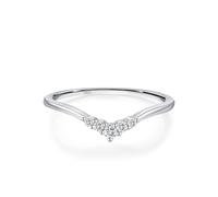 Dsnyu 925 Engagement Rings for Women, Simple Wedding Ring V-Shaped Row of Small Zircon Round Shape Silver Elegant Jewelry for Wife Size N 1/2