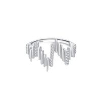 Dsnyu 925 Engagement Rings for Women, Vintage Wedding Band Irregular Vertical Lines Cubic Zirconia Round Shape Silver Trendy Comfort Fit Size N 1/2