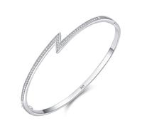 Dsnyu 925 Sterling Silver Bracelet Women, Trendy Bracelets Lightning Cubic Zirconia Round Shape Silver Bangle 16cm