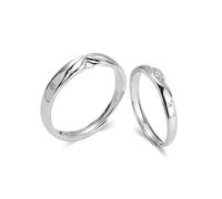 Dsnyu 925 Sterling Silver Couple Rings Set, Matching Promise Rings for Him and Her V-Shape Shell Cubic Zirconia Round Silver Band Adjustable Comfort Fit