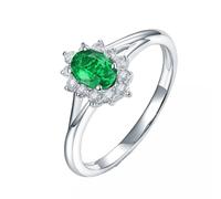 Dsnyu 925 Sterling Silver Ring for Women, Flower Wedding Bands Size L 1/2 | Engagement Ring Pave with 1ct Green Lab Created Emerald and 0.15ct Cubic Zirconia, Versatile Casual