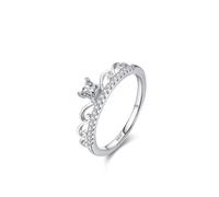 Dsnyu 925 Sterling Silver Ring, Simple Wedding Bands for Women Crown with Zircon Square Shape Silver Trendy Comfort Fit Size N 1/2
