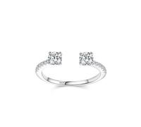 Dsnyu 925 Sterling Silver Ring, Wedding Ring Women Double-Stone Open Jewelry Cubic Zirconia Round Shape Silver Trendy Comfort Fit Size R 1/2