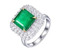 Dsnyu 925 Sterling Silver Ring Women, Dainty Silver Wedding Ring Size P 1/2 | Small Engagement Band Pave with 4.59ct Green Lab Created Emerald and Cubic Zirconia, Jewelry for Bride Wife