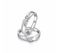 Dsnyu 925 Sterling Silver Rings, Wedding Ring Men Forever Love Cubic Zirconia Round Silver Couple Matching Band for Him Adjustable Valentine's Day Gift