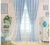 Dsnyu Blackout Curtains Bedroom, Blue Drapes Solid Color Fabric And Sheer with Small Flower Embroided Linen+Yarn Drape 2 Panels 59W x 106L Inch