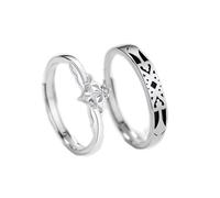 Dsnyu Couple Rings Adjustable, His and Hers Matching Promise Rings S925 Sterling Silver Princess and Knight Silver Band Adjustable Comfort Fit