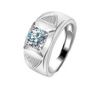 Dsnyu Cubic Zirconia Rings for Men, Silver Wedding Band Wide Triangular 4 Prong 1Ct Cubic Zirconia Band Ring Size Adjustable