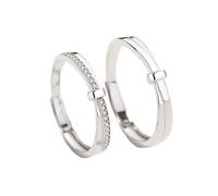 Dsnyu Cubic Zirconia Rings for Women, Simple Wedding Band S925 Sterling Silver Establish A Bond Silver Couple Matching for Her Adjustable Engagement Promise Jewelry