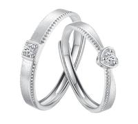 Dsnyu Cubic Zirconia Rings, Sterling Silver Rings for Women S925 Channel Silver Couple Matching Band for Her Adjustable Wedding Engagement Promise Jewelry
