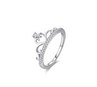 Dsnyu Cubic Zirconia Wedding Band, Silver Rings 925 Sterling Silver Crown with Cz Round Shape Elegant Jewelry for Women Comfort Fit Size L 1/2