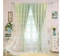 Dsnyu Curtain for Windows Blackout, Curtains Living Room Solid Color Fabric And Sheer with Small Flower Embroided Light Green 2 Panels 138W x 106L Inch