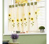 Dsnyu Curtains for Living Room Black Out, Kitchen Curtains Elegant Beige Yellow Cotton Linen Sunflower Pattern Short 1 Panel Rod Pocket 59" W x 42" L