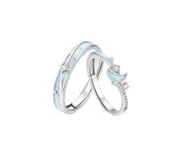 Dsnyu Cz Wedding Band, Mens Rings Sterling Silver S925 Star Silver Couple Matching for Him Size Adjustable Birthday Valentine's Day Gift