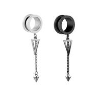 Dsnyu Ear Gauge 3/4, Womens Ear Plugs Stainless Steel 20mm Body Piercing Tunnels Round with Chain and Triangle Pendant Silver Black 2Pcs for Men