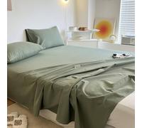 Dsnyu Fitted Bed Sheet Cotton, Fitted Bed Sheets Light Army Green Solid Color Bedding Easy Care 63" W x 91" L