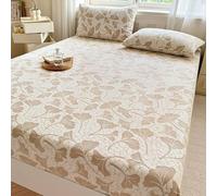 Dsnyu Fitted Bed Sheet King Size, Small Fitted Sheet Khaki Ginkgo Biloba Milk Velvet Soft Comfortable 59" W x 79" L