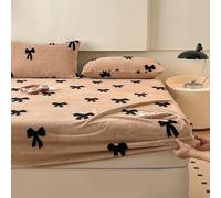 Dsnyu Fitted Bed Sheets Velvet, Fitted Sheets Super King Size Khaki Bowknot Pattern Bedding Easy Care 71" W x 79" L