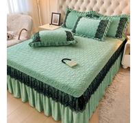 Dsnyu King Fitted Sheet Velvet, Soft Bed Sheets Winter Green Flower Pattern with Embroidered Lace 59" W x 79" L