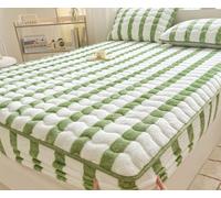 Dsnyu King Size Fitted Sheet Velvet, Green Fitted Bed Sheet Stripes Pattern Bedding Easy Care 59" W x 79" L
