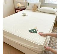 Dsnyu King Size Fitted Sheets, Fitted Sheet Creamy White Green Jacquard Christmas Tree Pattern Chemical Fiber 59" W x 79" L