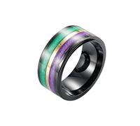 Dsnyu Man's Ring, Green Purple Ring Stainless Steel, Silk Enamel Promise Ring for Fiancé Comfort Fit Size N 1/2