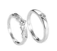 Dsnyu Matching Cubic Zirconia Rings for Couples, Wedding Rings for Him and Her S925 Sterling Silver Angel Wings Silver Band Adjustable Engagement Promise Jewelry