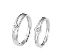 Dsnyu Matching Cubic Zirconia Rings for Couples, Wedding Rings Set for Him and Her S925 Sterling Silver Crown Silver Band Adjustable Valentine's Day Gift