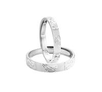 Dsnyu Matching Promise Rings 925 Silver, Couple Rings Set Fingerprint Heart Silver Band Size Adjustable Comfort Fit