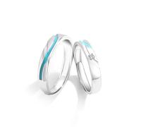 Dsnyu Matching Promise Rings 925 Silver, Engagement Rings for Couples with Luminous Lines Cubic Zirconia Round Silver Blue Band Adjustable Valentine's Day Gift
