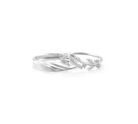 Dsnyu Matching Rings for Couples 925, Wedding Rings Set for Him and Her Elegant Style with Leaves Cubic Zirconia Round Silver Band Adjustable Comfort Fit