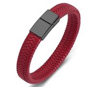 Dsnyu Mens Couple Bracelet, Red Faux Leather Bracelet Men with Magnetic Clasp, Simple Style Braided Bracelet for Wedding