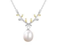 Dsnyu Pearl Necklaces for Women Long Chain, Pendant Necklaces 925 Sterling Silver Leaf with Round Cubic Zirconia Jewelry White