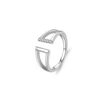 Dsnyu Silver Engagement Rings, Women Rings 925 Sterling Silver Hollow Geometric Open Jewelry Cubic Zirconia Round Shape Elegant Accessories for Wife Size L 1/2