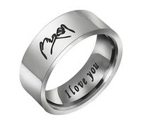 Dsnyu Silver Promise Couple Rings Stainless Steel Polish I Love You Engagement Eternity Ring Band, Promise Rings Hand In Hand Pinky Promise Ring for His Or Her, Size T 1/2