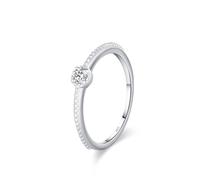 Dsnyu Silver Wedding Band, Ring for Women 925 Sterling Silver Small White Zircon Round Shape Gift for Birthday Size P 1/2