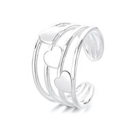 Dsnyu Sterling Silver 925 Rings, Adjustable Rings for Women Multi-Layer Heart Silver Band Adjustable Birthday Valentine's Day Gift