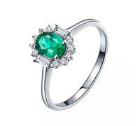 Dsnyu Sterling Silver 925 Rings for Women, Flower Silver Trendy Rings M 1/2 | Engagement Band Pave with 1ct Green Lab Grown Emerald and 0.27ct Cubic Zirconia, Comfort Fit for Daily Wear