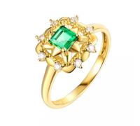 Dsnyu Sterling Silver 925 Rings for Women, Gold Engagement Ring Size P 1/2 | Proposal Band Pave with 0.5ct Green Lab Created Emerald and 0.15ct Cubic Zirconia, Comfort Fit for Daily Wear