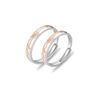 Dsnyu Sterling Silver 925 Rings, Men Wedding Bands Sun Cubic Zirconia Round Silver Rose Gold Couple Matching for Him Adjustable Valentine's Day Gift